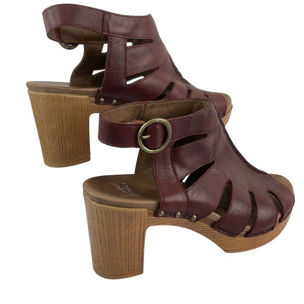 Dansko Shoes Womens Sz EU 41 US 10-10.5 Red Sandal Demetra Leather Platform Bloc - Picture 4 of 13